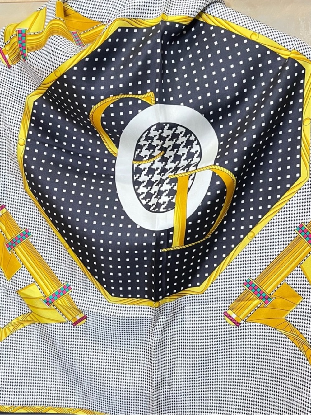 DIOR Scarf - Silk Houndstooth Monogram Bejeweled -  Authentic Christian Dior